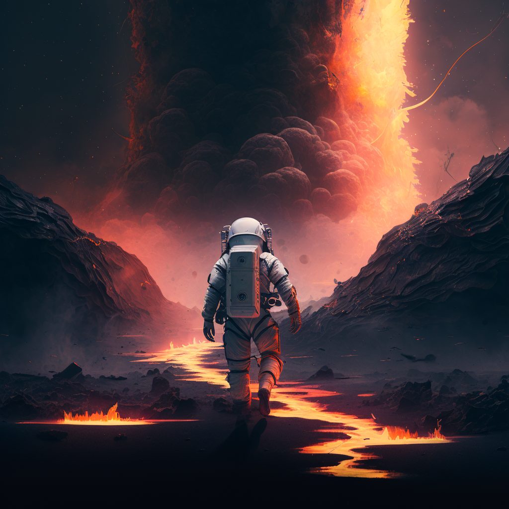 Astronaut auf Lava Midjourney mit NoonShot